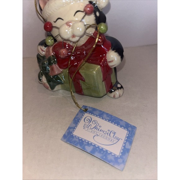Whimsiclay by Amy Lacombe "Noel" Ornament 10810 2008 Kitty With Gift Boxes - Picture 3 of 7